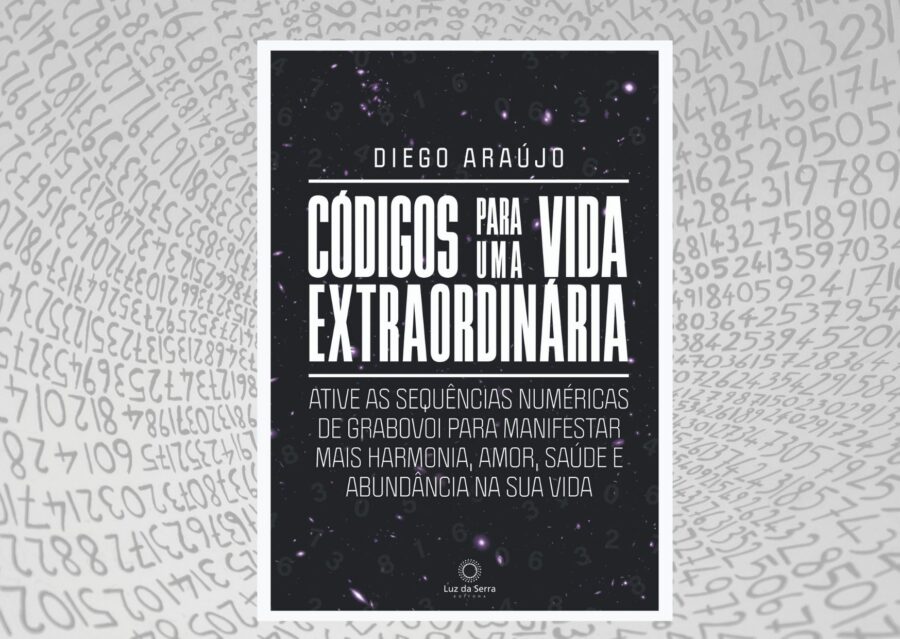 capa de livro preta com escritas brancas fundo números